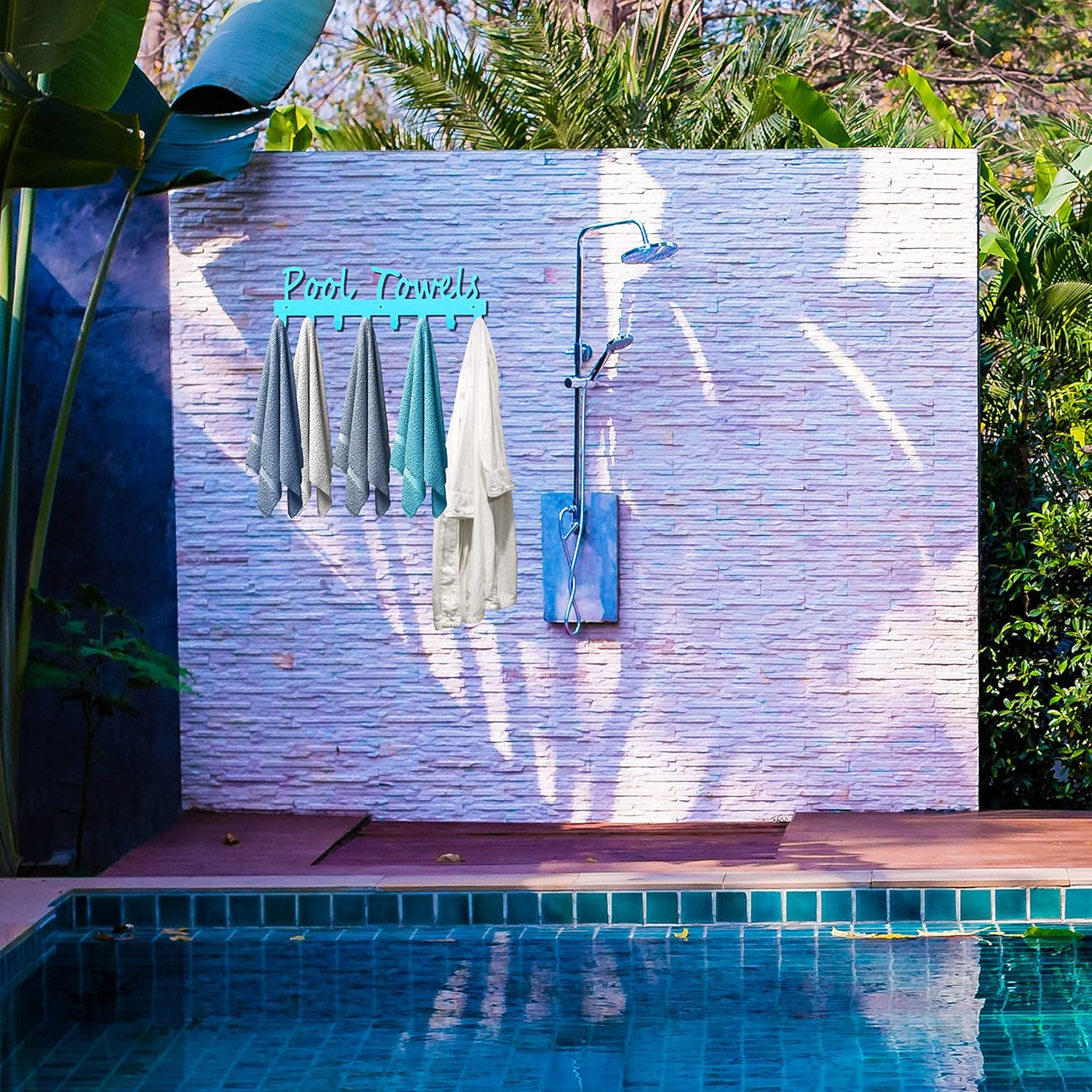 Pool Towel Rack with 8 Hooks for Bathroom and Outdoor Use