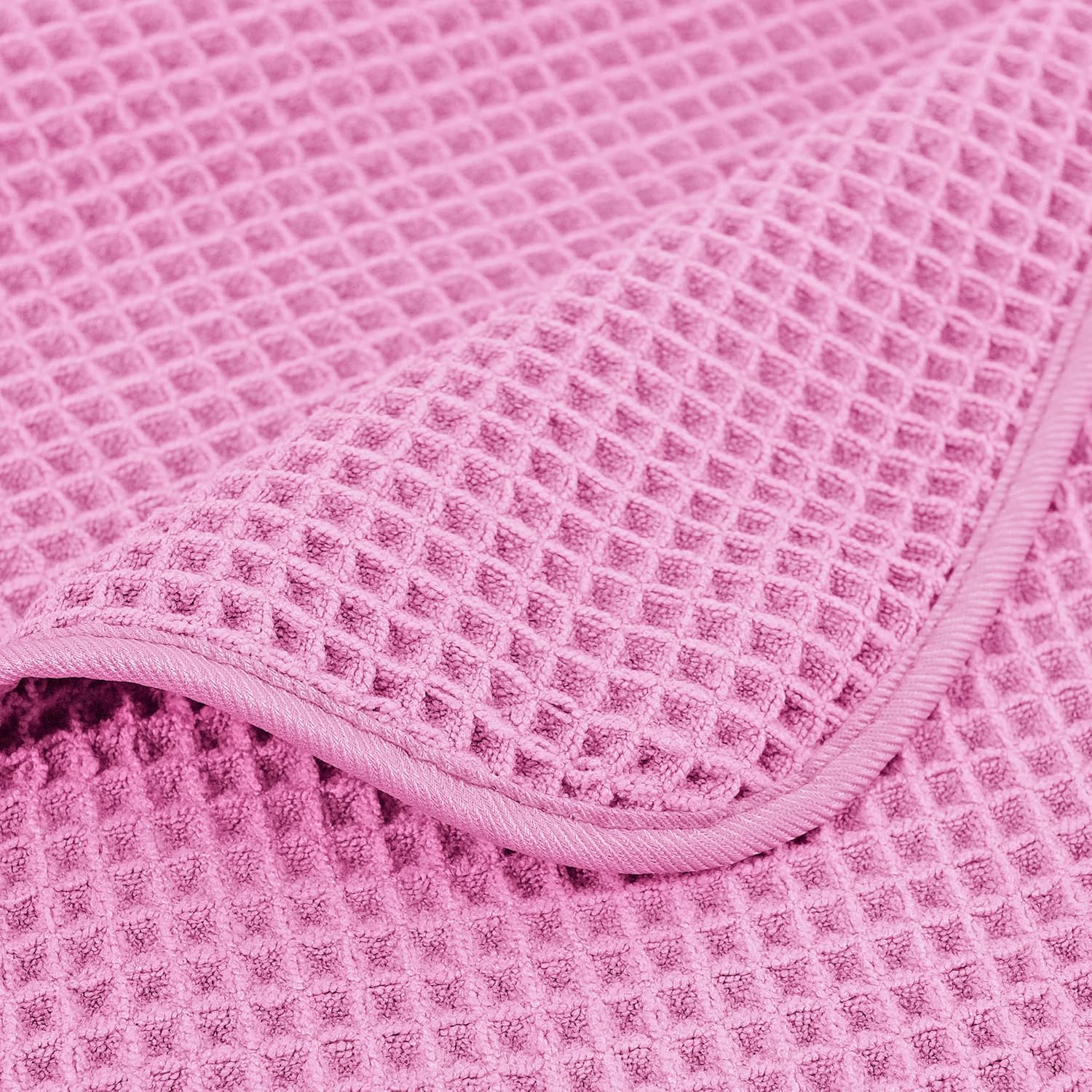 POLYTE Microfiber Bath Towel 60x30 in 4 Pack Pink Waffle Weave