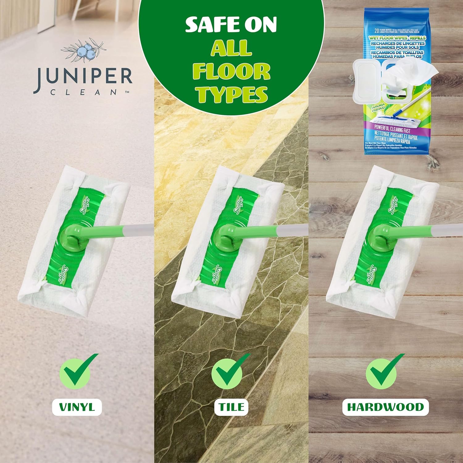 Juniper CLEAN Wet Floor Wipes 20 Count Refill Pack