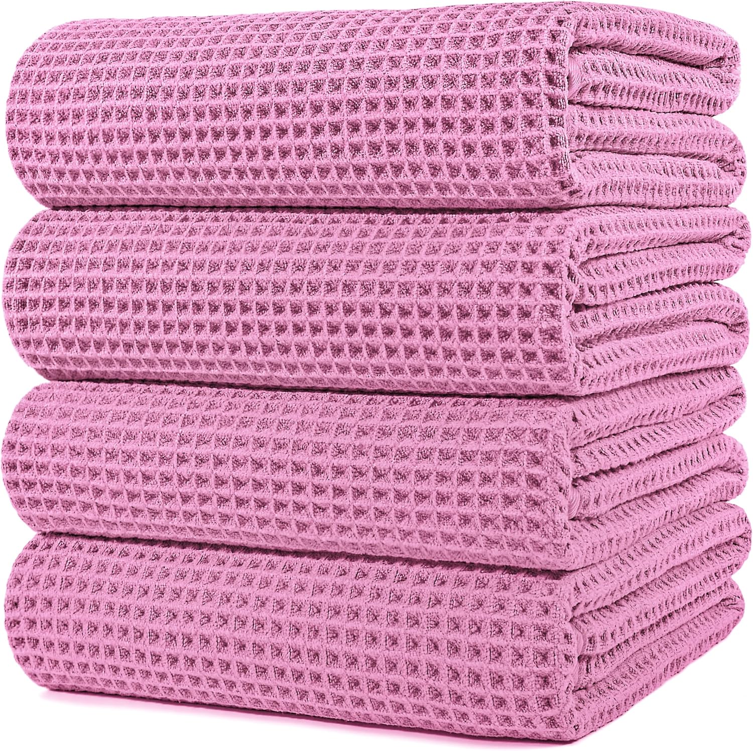 POLYTE Microfiber Bath Towel 60x30 in 4 Pack Pink Waffle Weave