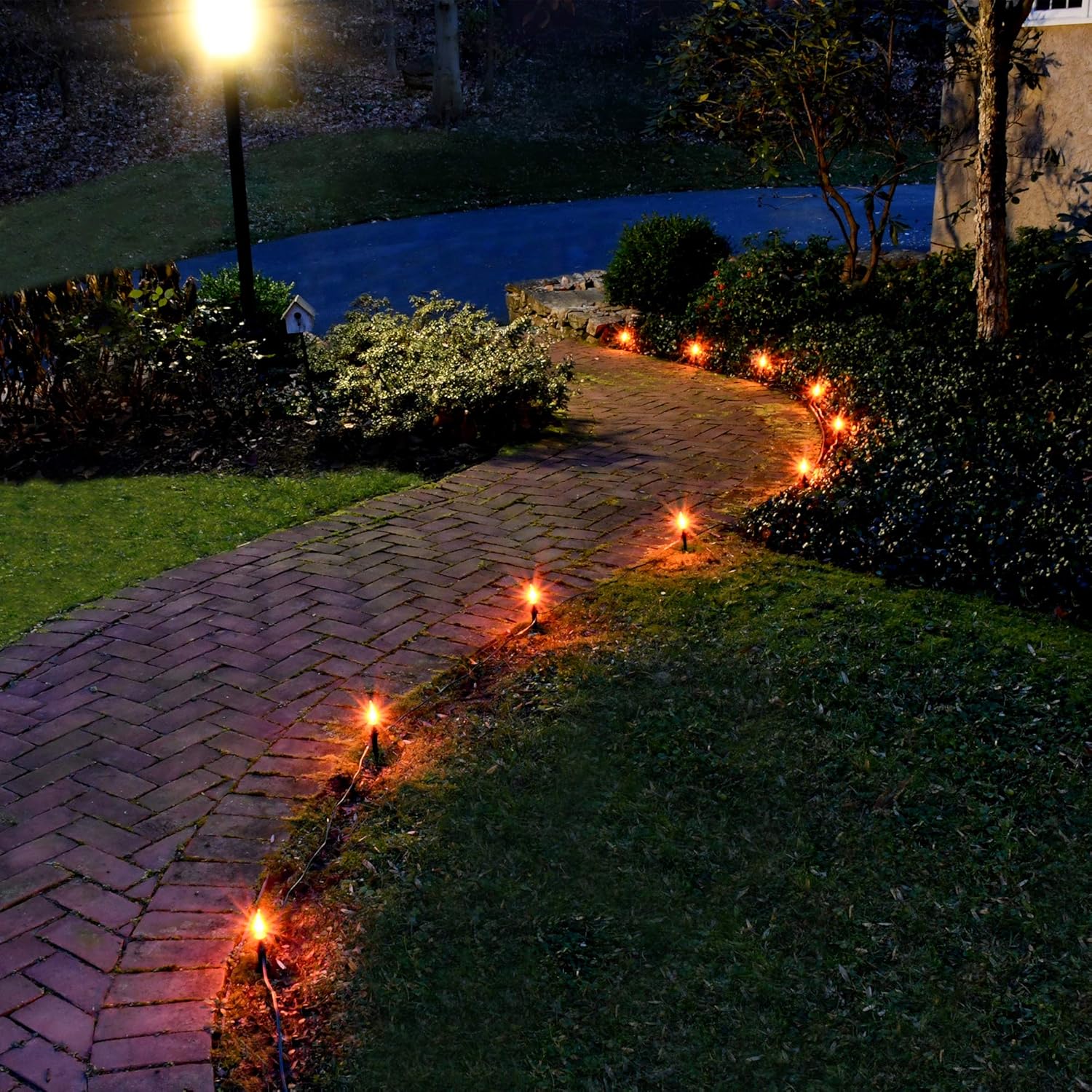 Lumabase Pathway Lights with 10 Flickering Orange Bulbs 1