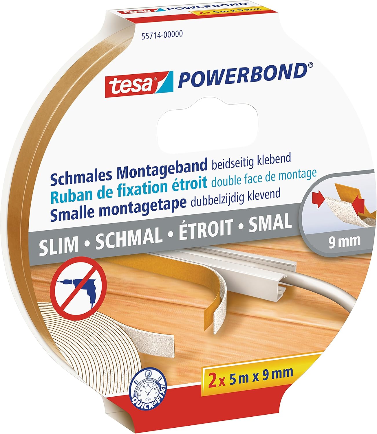 tesa Powerbond Extra Narrow Masking Tape 2 Rolls 5m x 9mm Beige