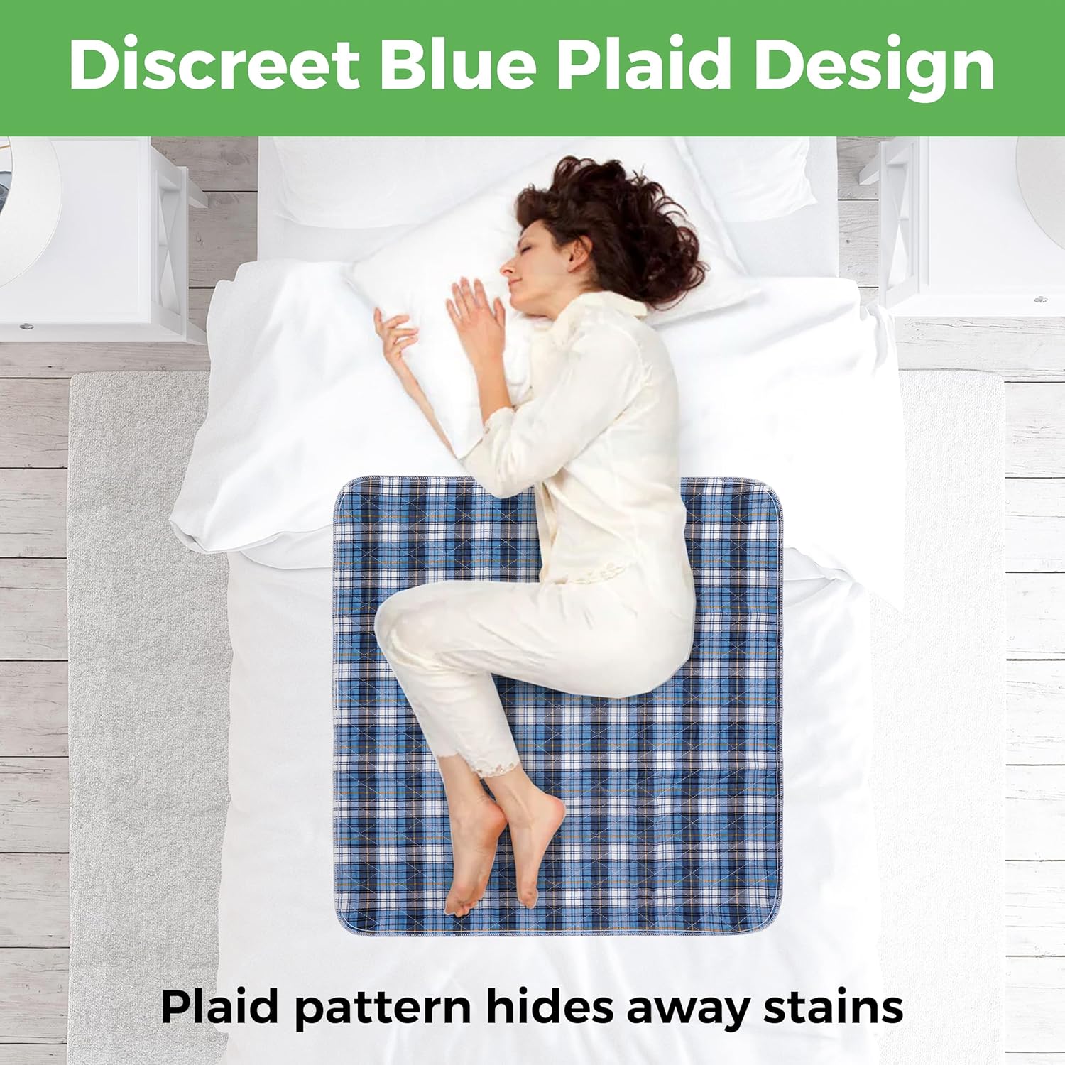 AbleUplift Washable Waterproof Bed Pads 2 Pack Blue Plaid
