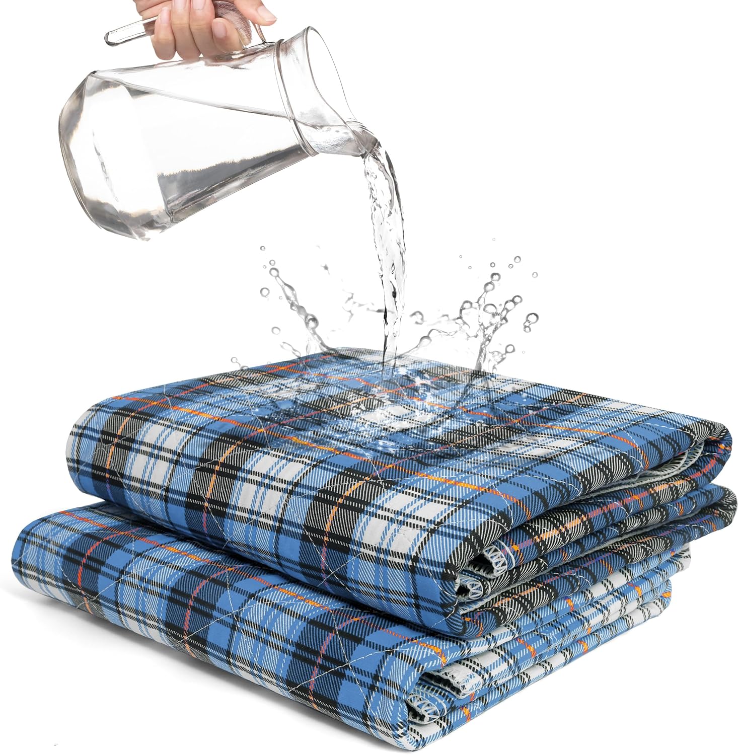 AbleUplift Washable Waterproof Bed Pads 2 Pack Blue Plaid