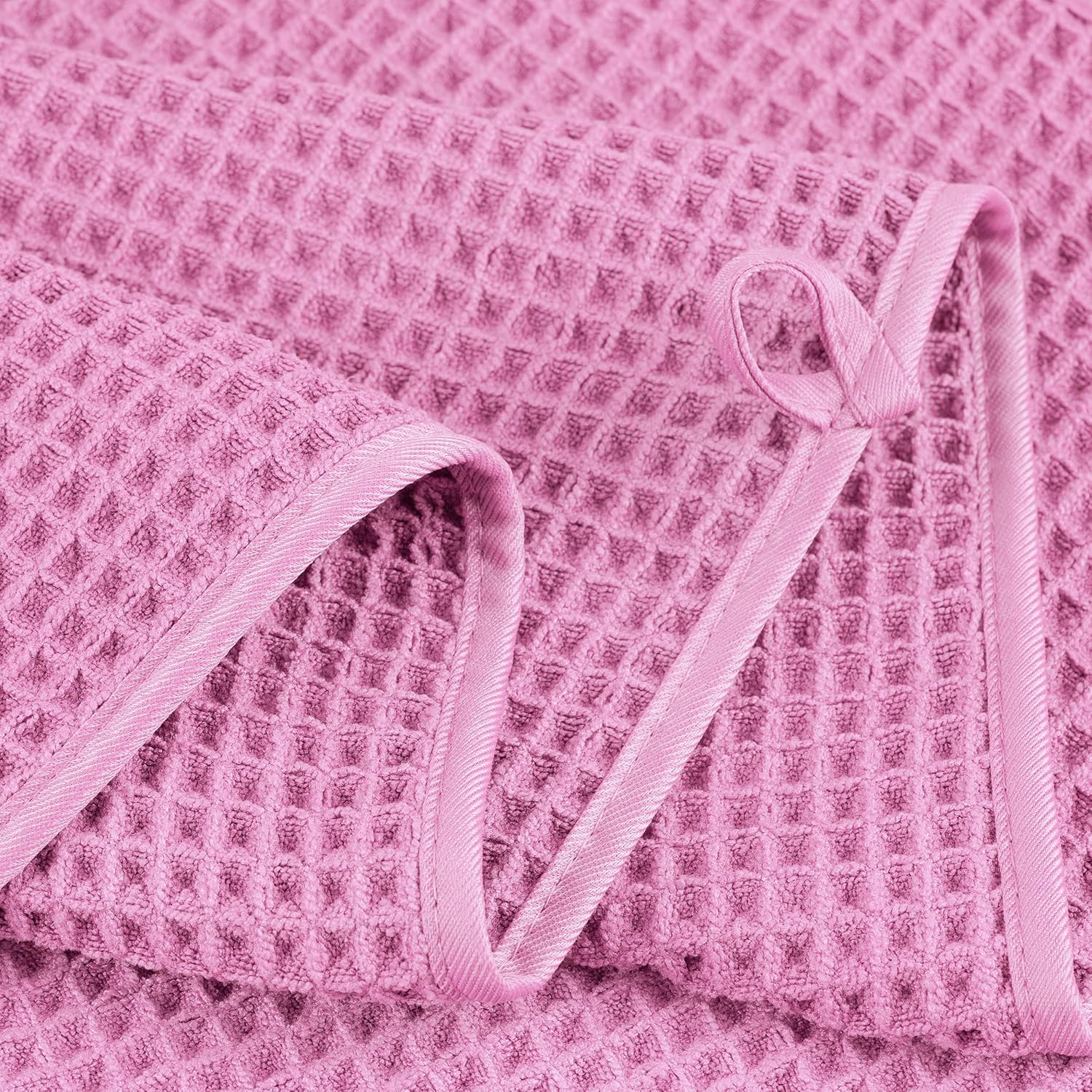 POLYTE Microfiber Bath Towel 60x30 in 4 Pack Pink Waffle Weave